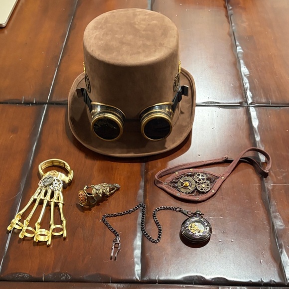 Steampunk Brown Hat with Goggles and Accessories - Picture 1 of 5